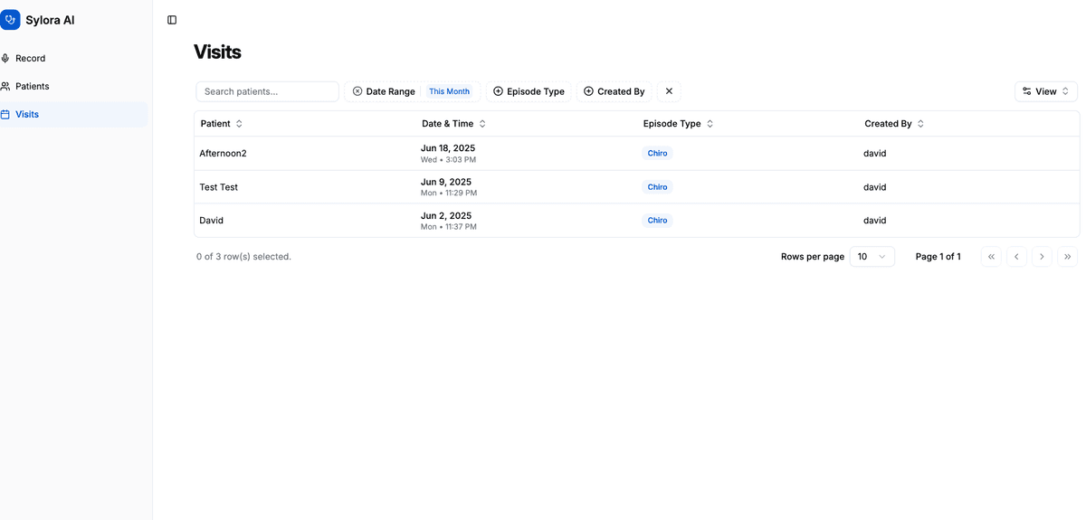 Sylora AI patient visit interface showing generated clinical documentation